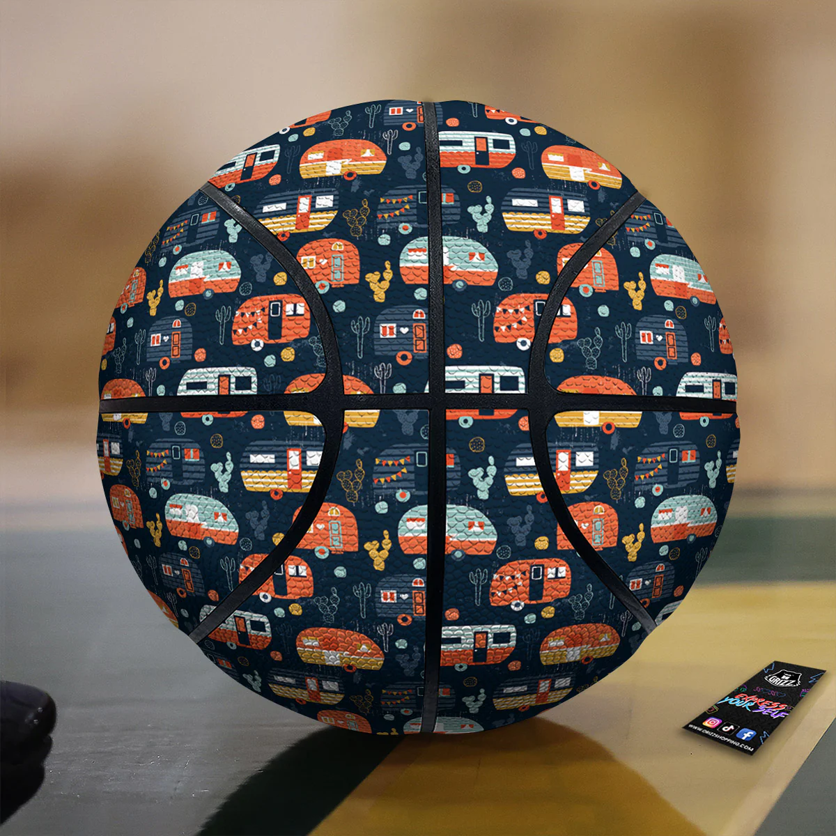 Camping Caravan Print Pattern Basketball