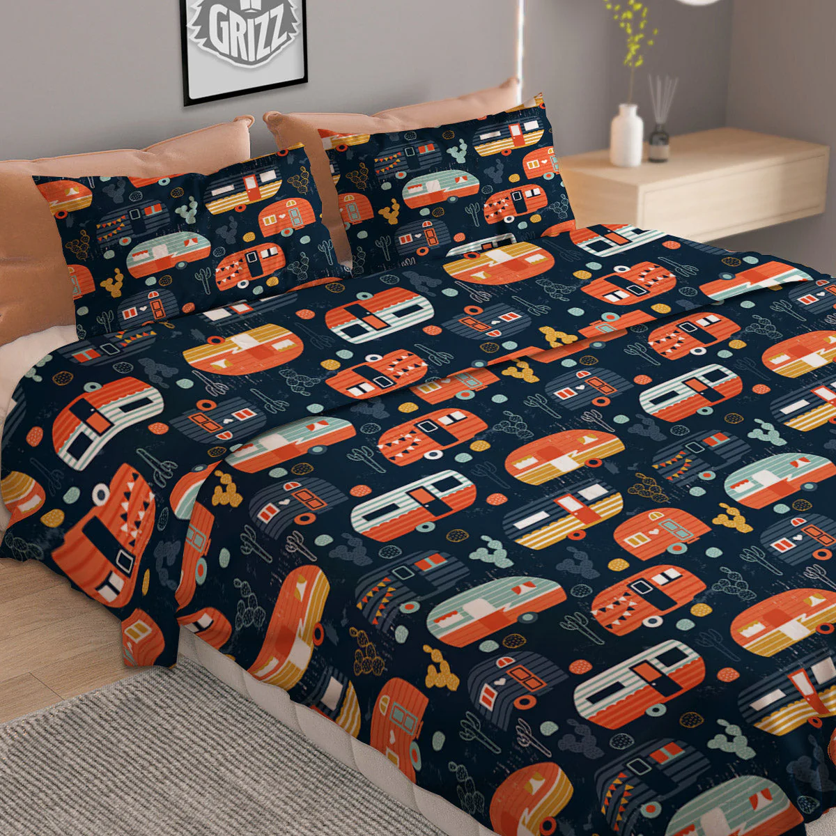 Camping Caravan Print Pattern Duvet Cover Bedding Set - Image 2