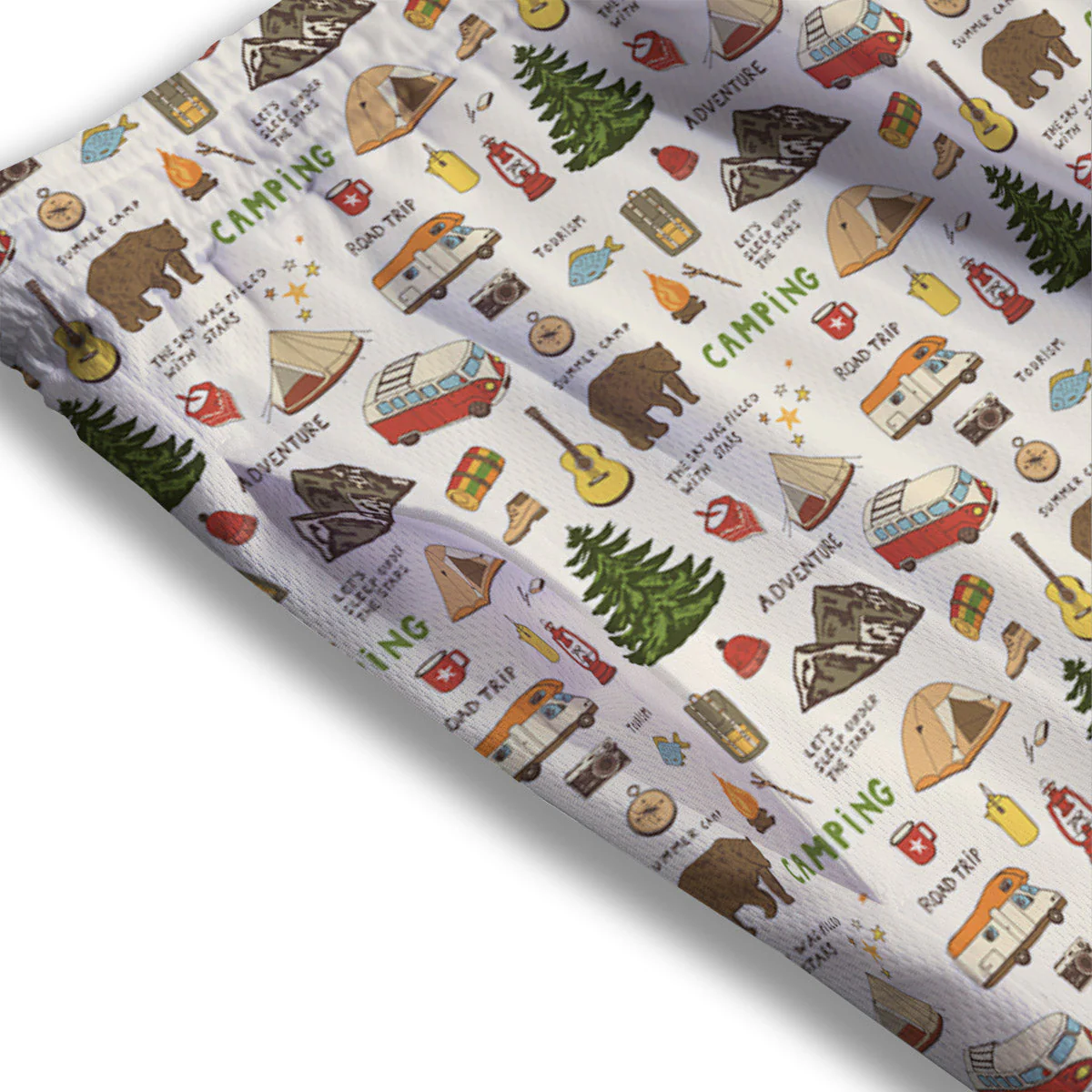 Camping Cartoon Print Pattern Mesh Shorts - Image 3