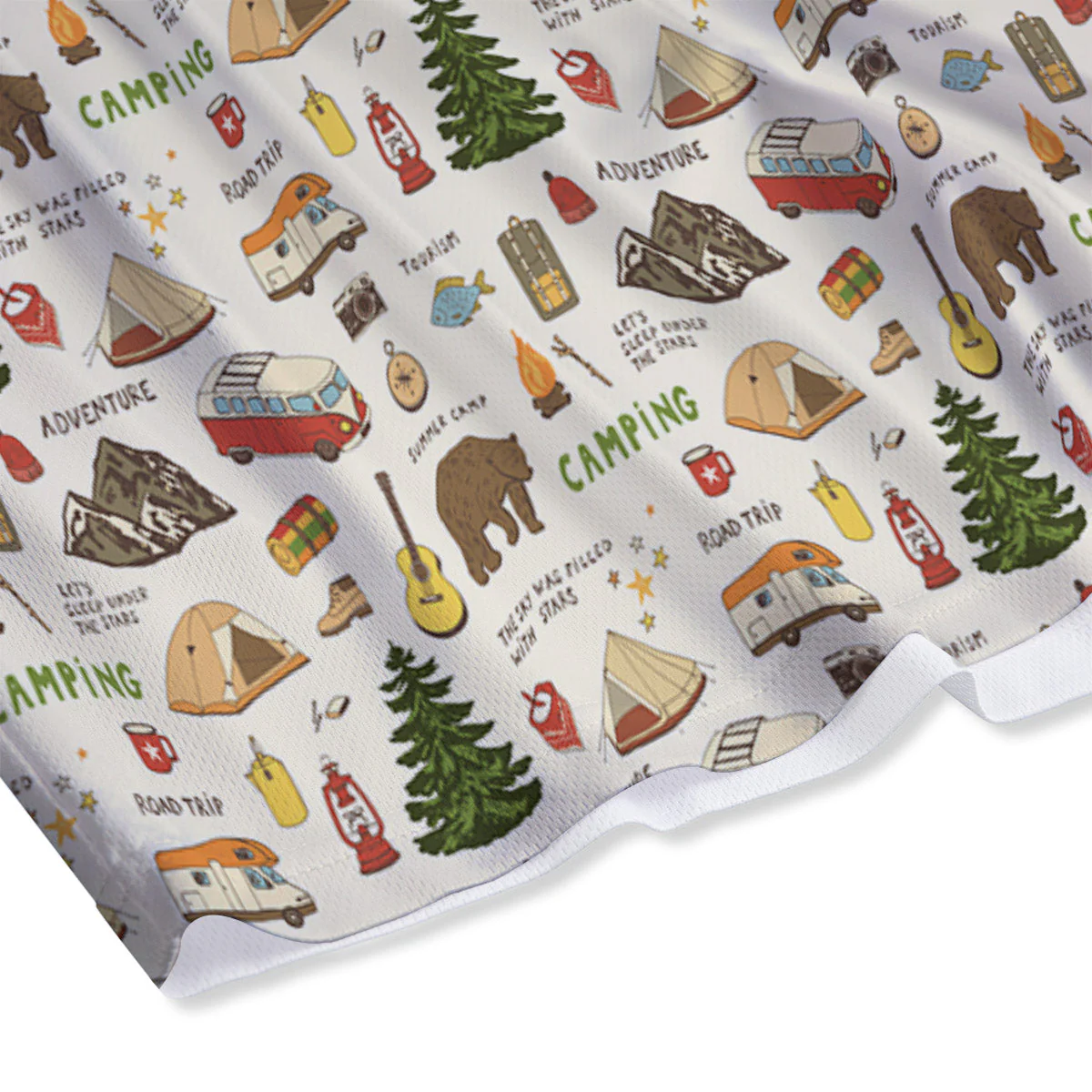 Camping Cartoon Print Pattern Mesh Shorts - Image 4