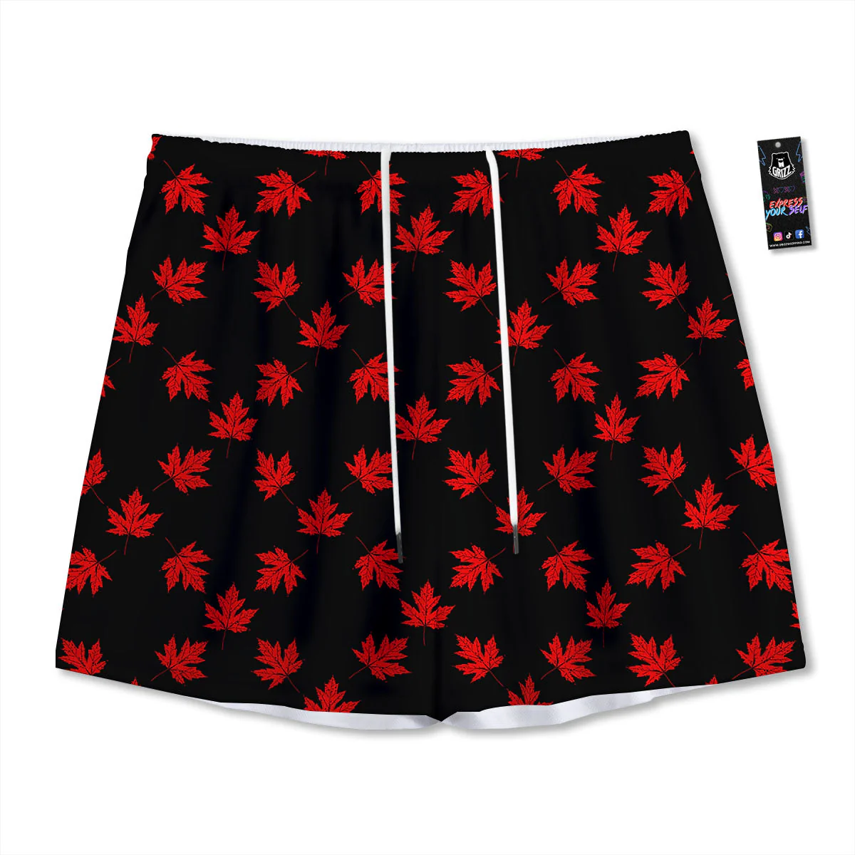 Canadian Maple Leaf Red And Black Print Mesh Shorts