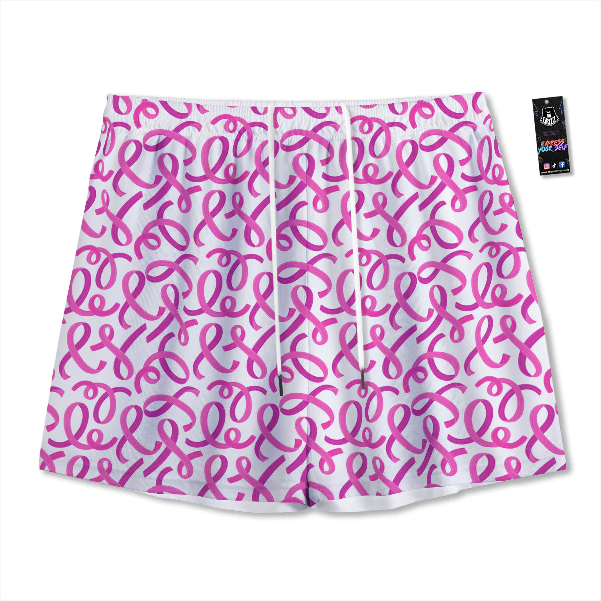 Cancer Awareness Print Pattern Mesh Shorts
