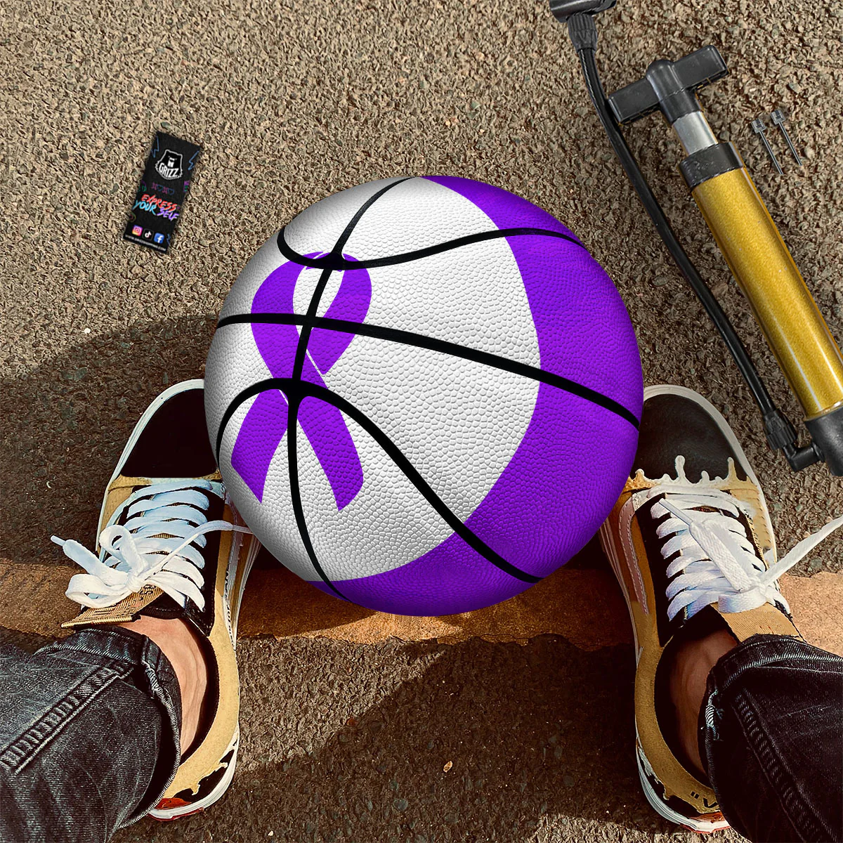 Cancer Awareness Ribbon Purple Print Basketball - Image 2