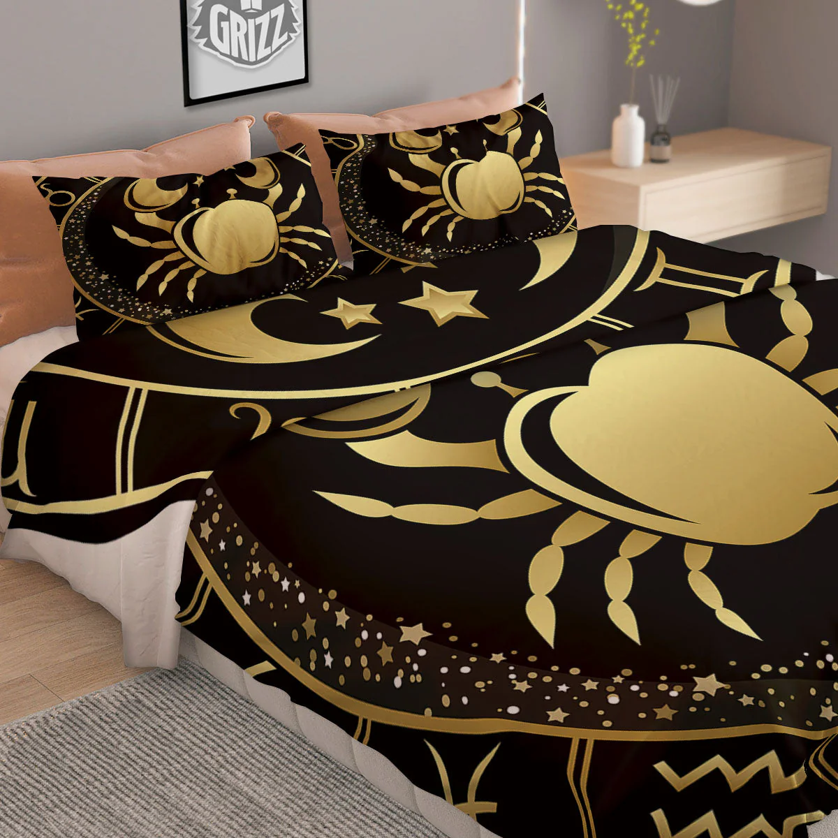 Cancer Sign Black And Gold Print Duvet Cover Bedding Set - Image 2