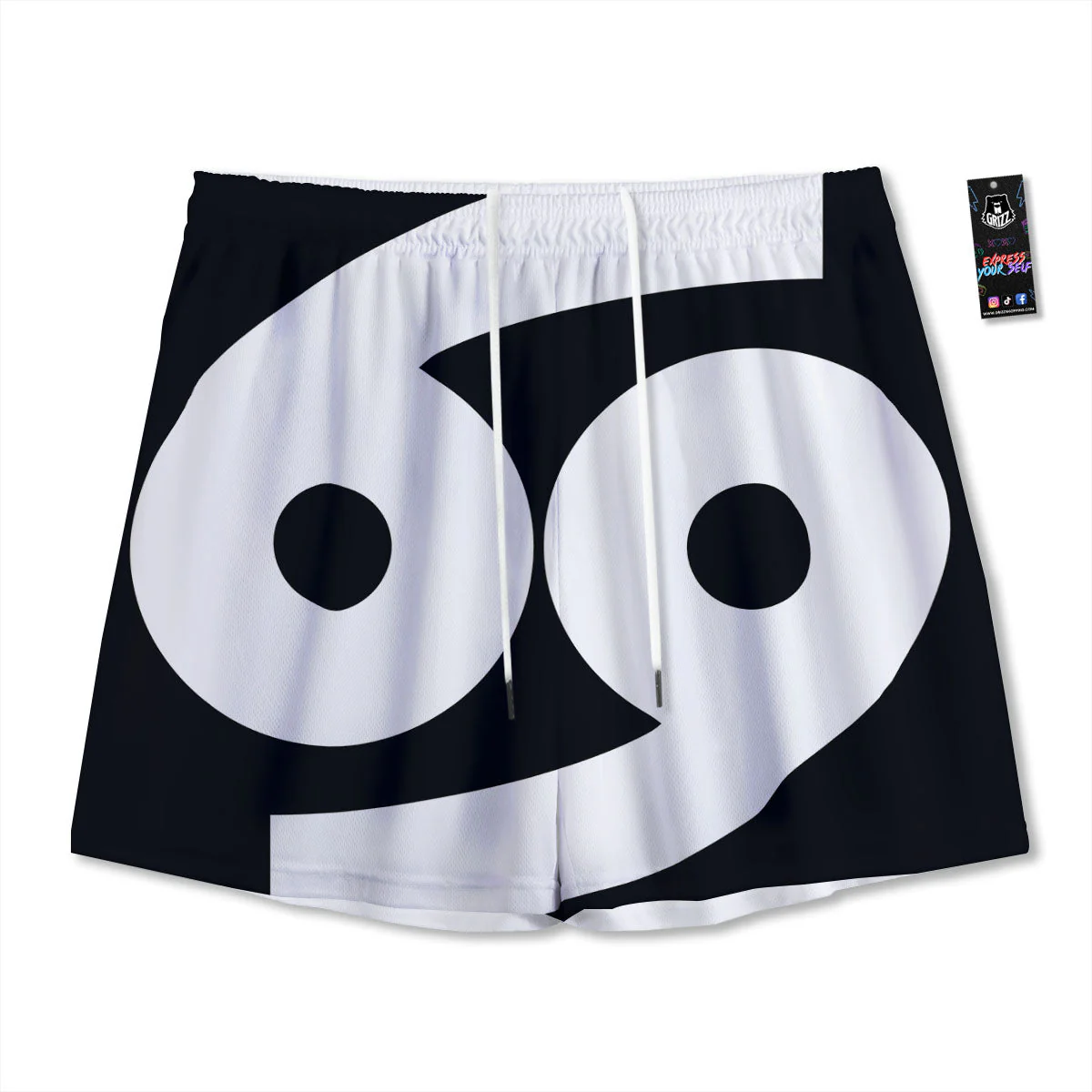 Cancer Sign White And Black Print Mesh Shorts