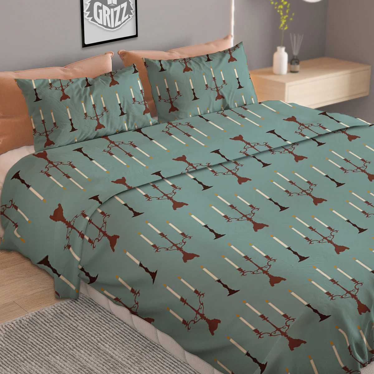 Candle Vintage Print Pattern Duvet Cover Bedding Set - Image 2