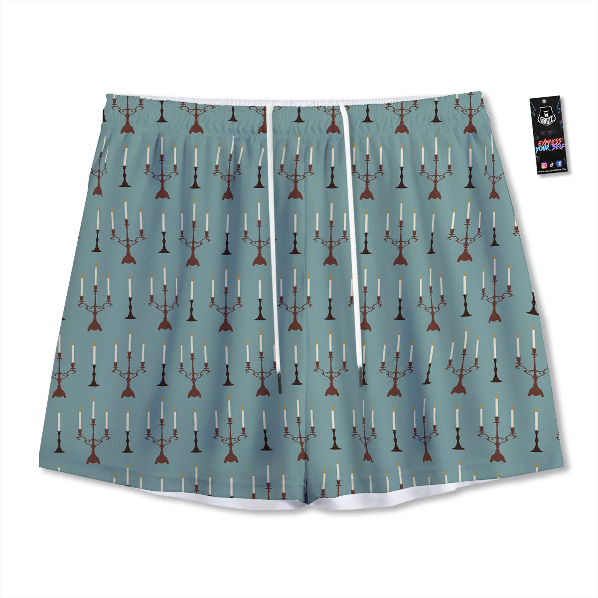 Candle Vintage Print Pattern Mesh Shorts