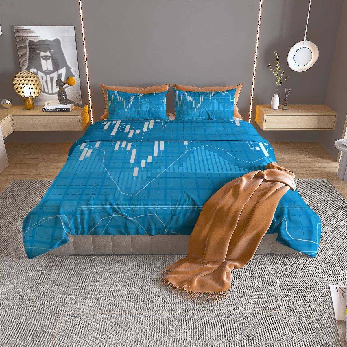 Candlestick Stock Market Print Duvet Cover Bedding Set