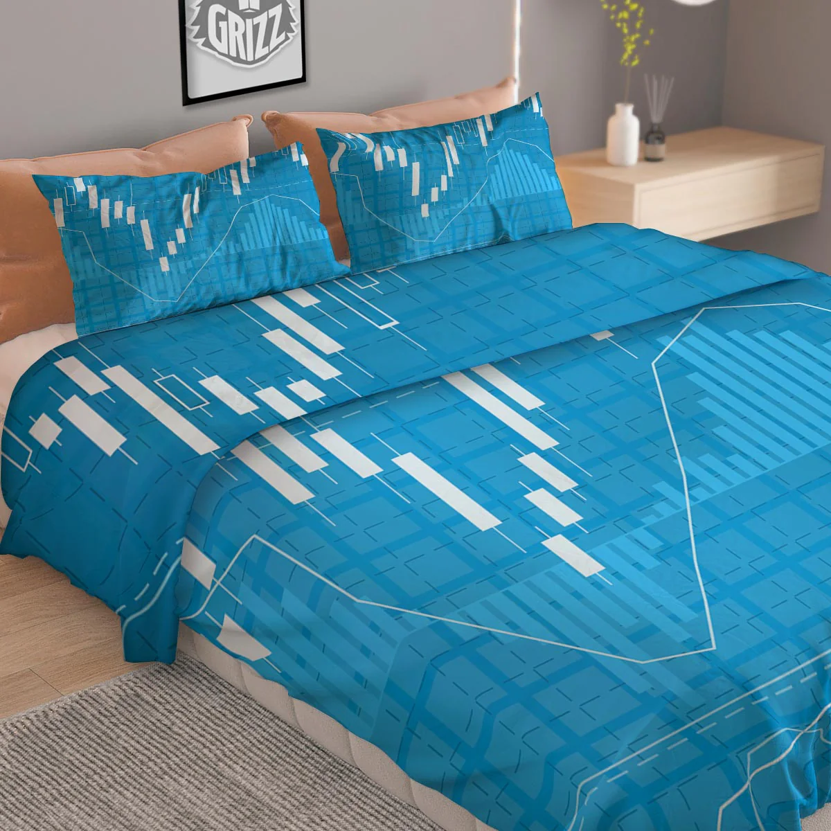 Candlestick Stock Market Print Duvet Cover Bedding Set - Image 2