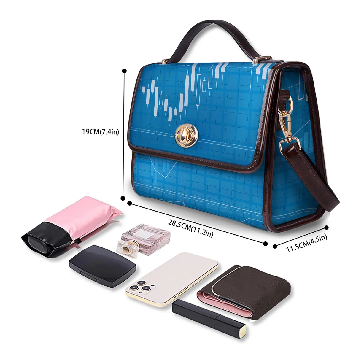 Candlestick Stock Market Print Women's Satchel Bag - Image 4