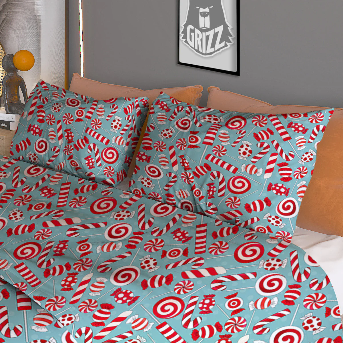 Candy Cane Christmas Print Pattern Duvet Cover Bedding Set - Image 3