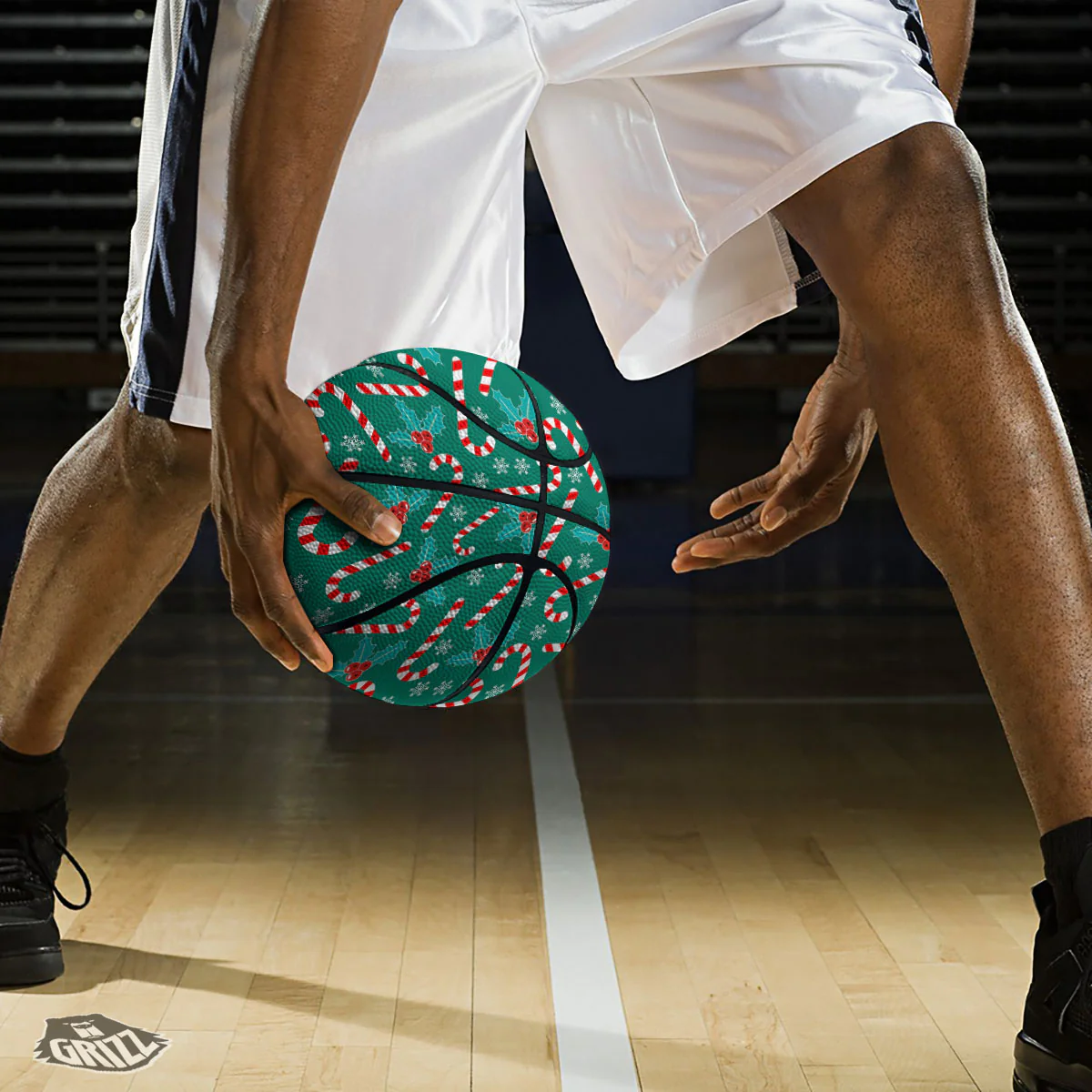 Candy Cane Merry Christmas Print Pattern Basketball - Image 3
