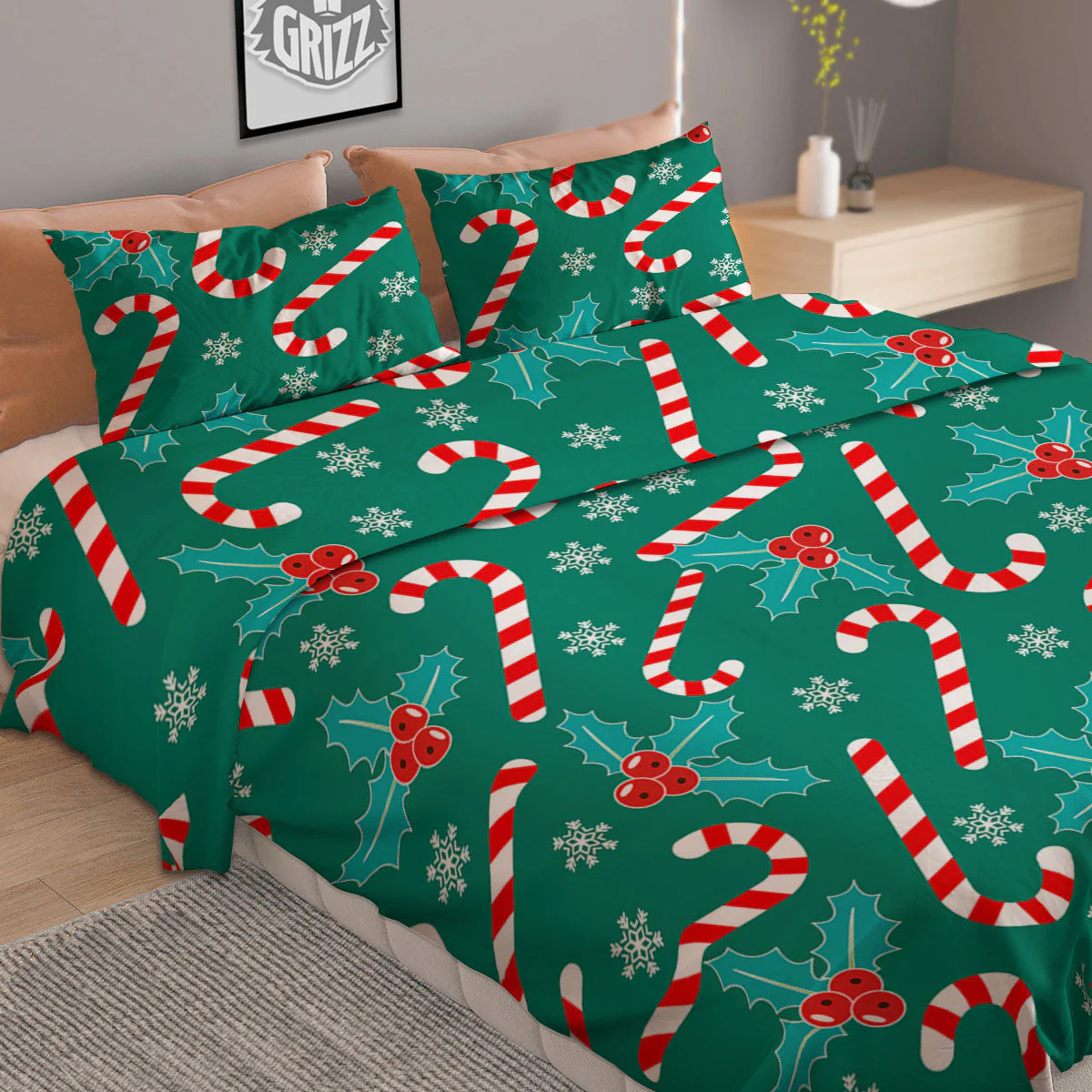 Candy Cane Merry Christmas Print Pattern Duvet Cover Bedding Set - Image 2