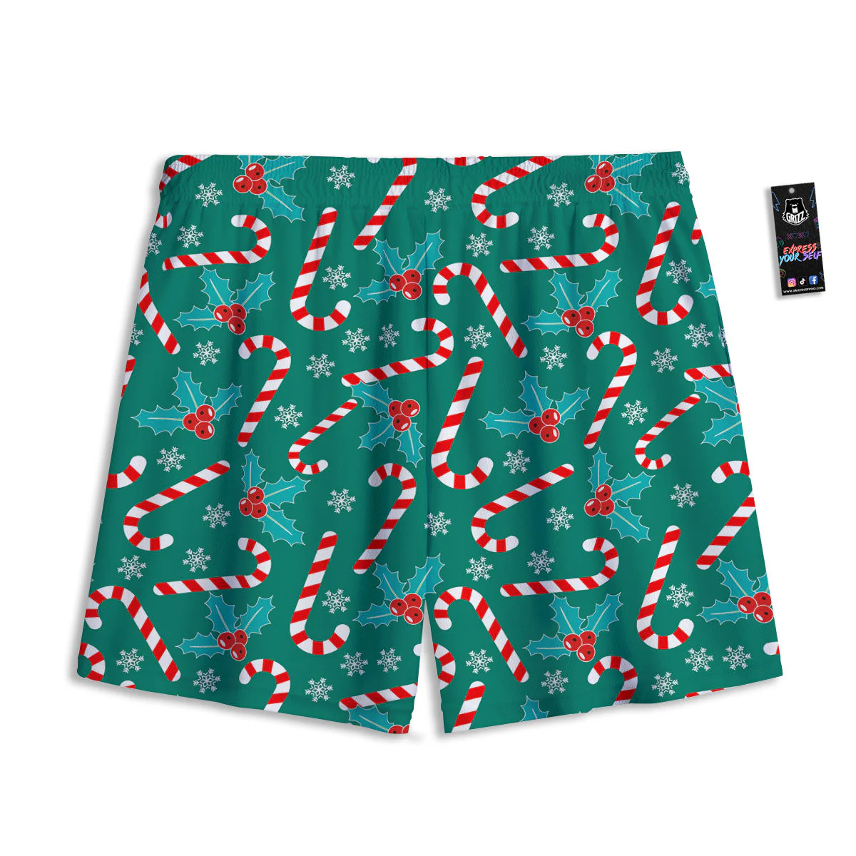 Candy Cane Merry Christmas Print Pattern Mesh Shorts - Image 2