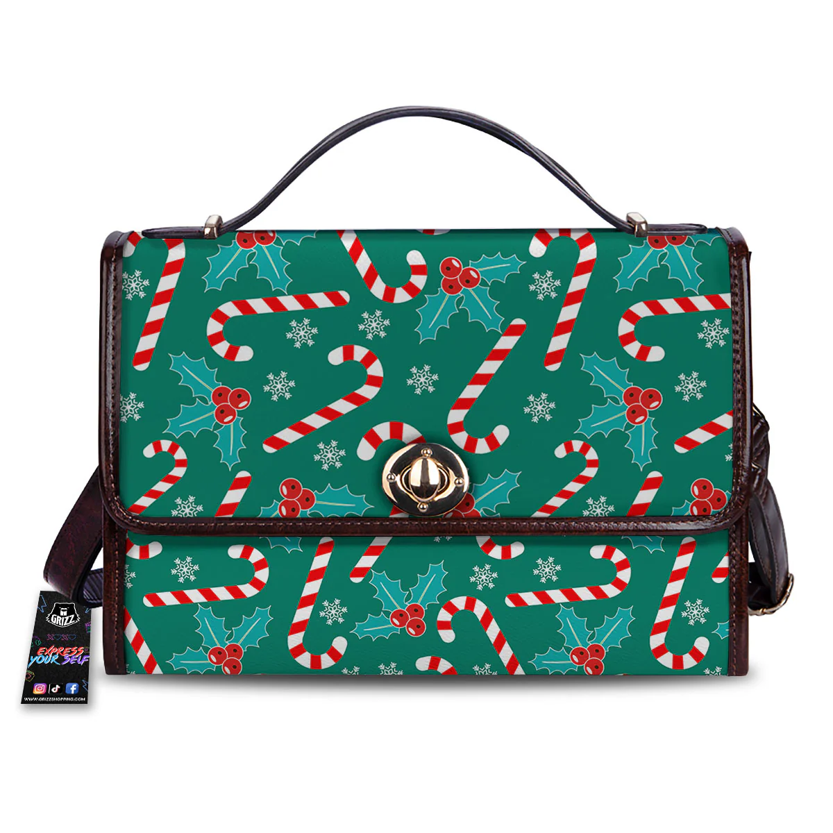 Candy Cane Merry Christmas Print Pattern Women's Satchel Bag