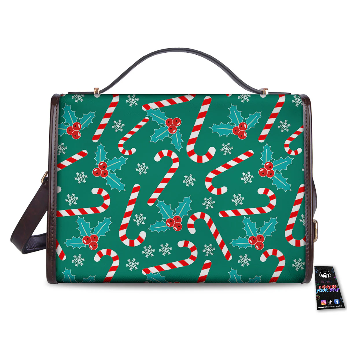 Candy Cane Merry Christmas Print Pattern Women's Satchel Bag - Image 2