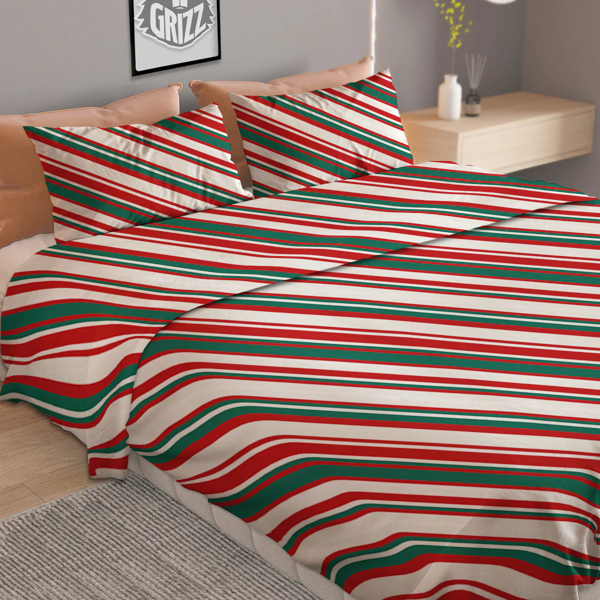 Candy Cane Stripe Christmas Print Duvet Cover Bedding Set - Image 2