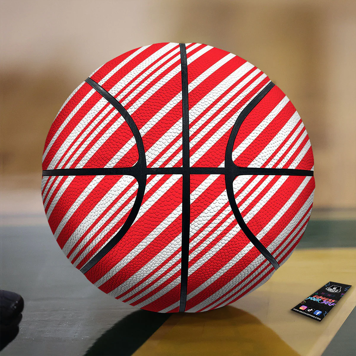 Candy Cane Stripe White And Red Print Basketball