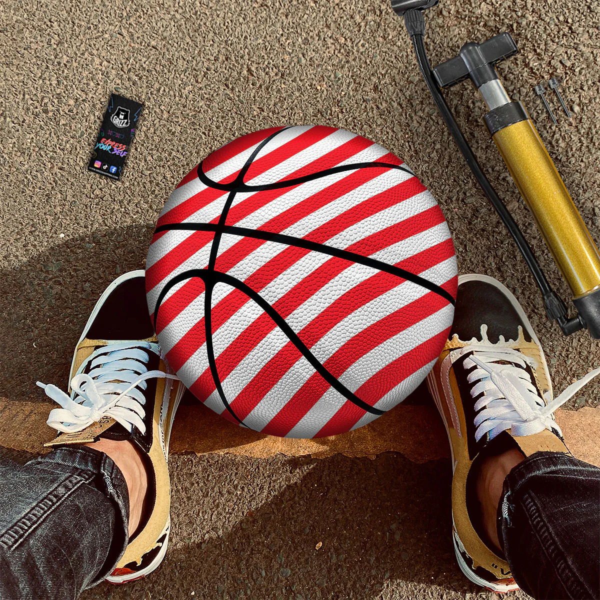 Candy Cane Striped White And Red Print Basketball - Image 2