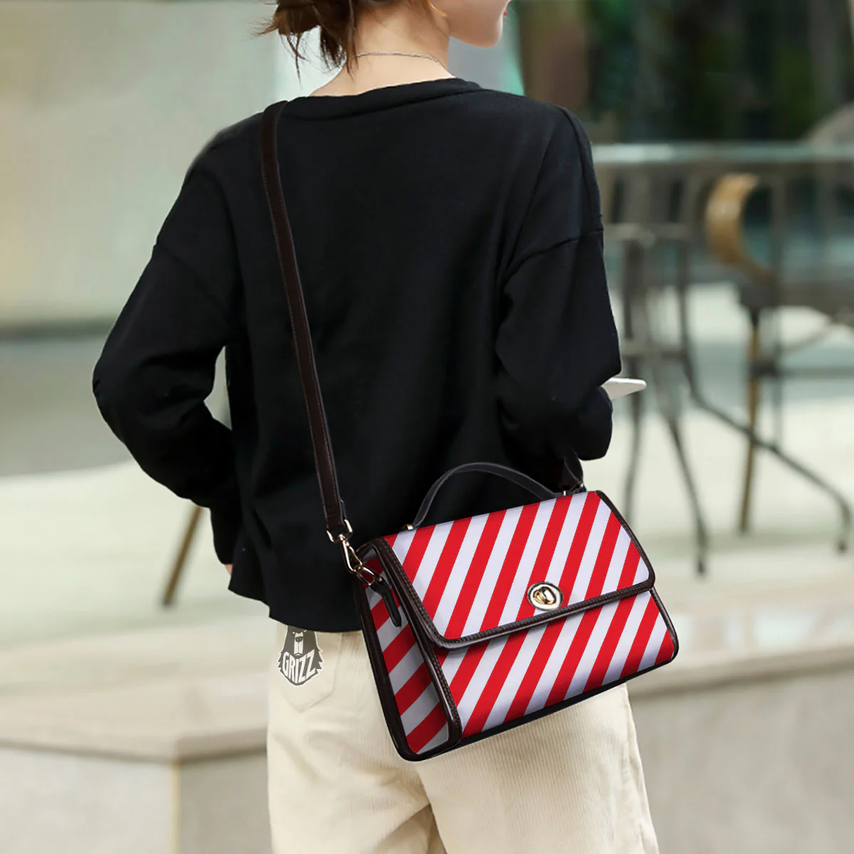 Candy Cane Striped White And Red Print Women's Satchel Bag - Image 3