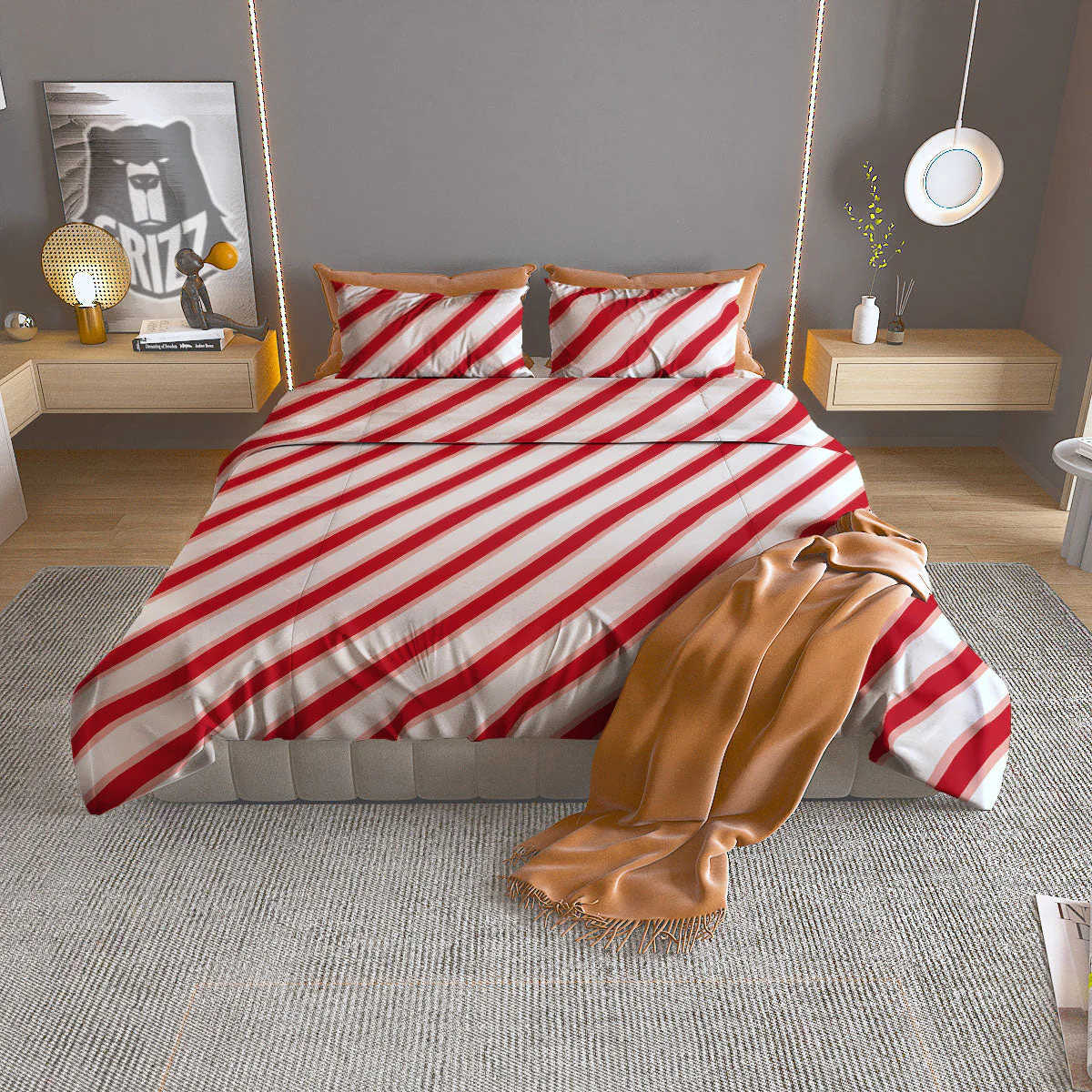 Candy Cane Stripes White And Red Print Duvet Cover Bedding Set