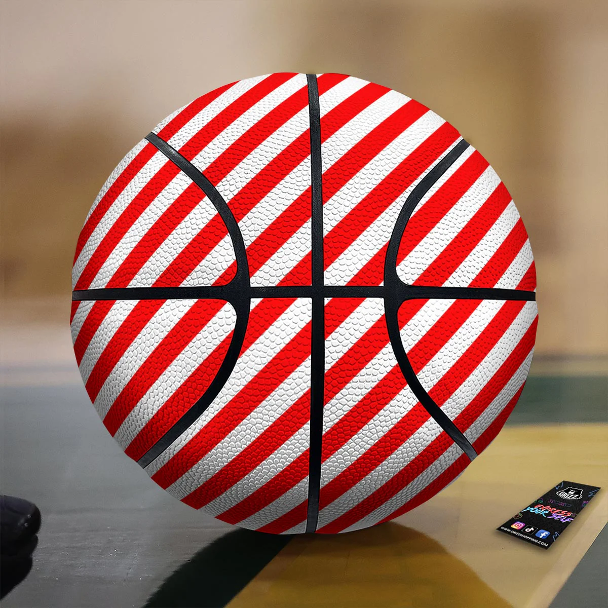 Candy Cane White And Red Print Pattern Basketball