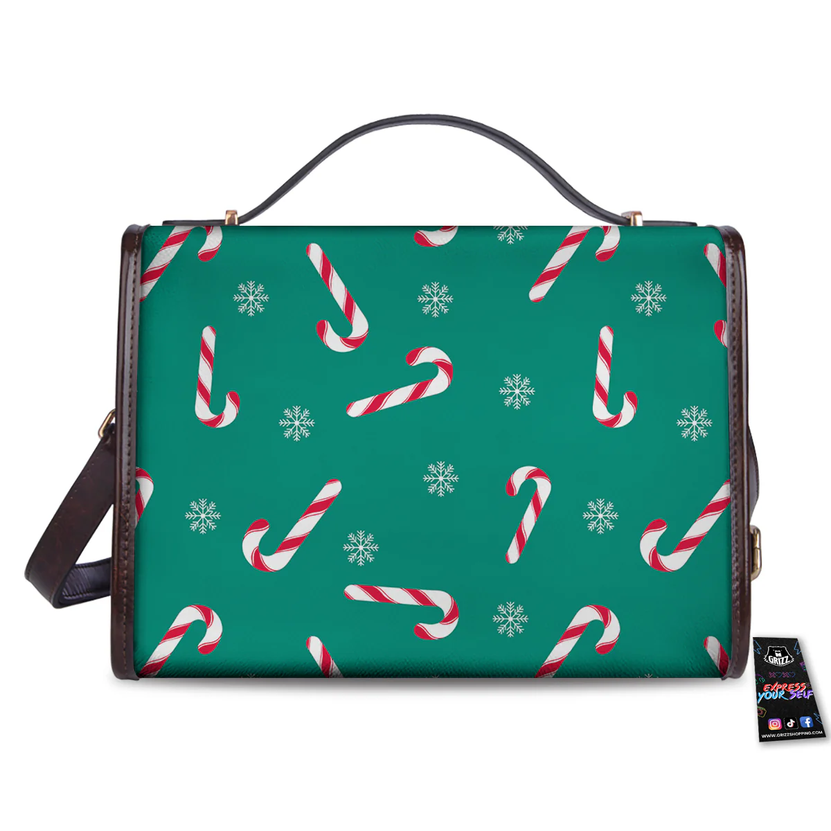Candy Cane Xmas Print Pattern Women's Satchel Bag - Image 2