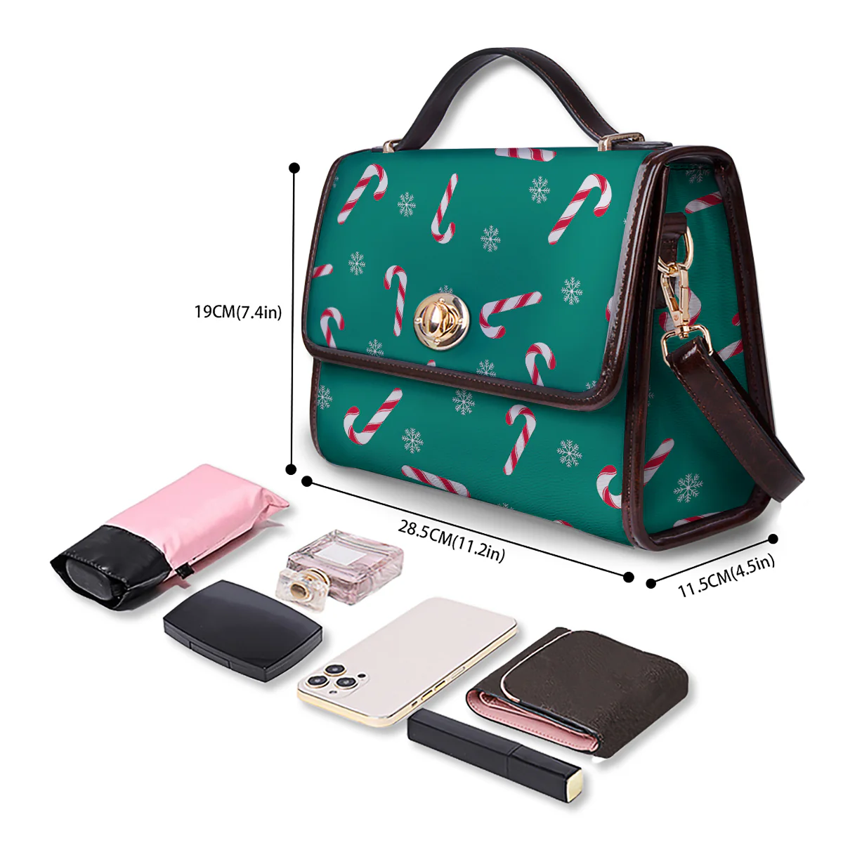 Candy Cane Xmas Print Pattern Women's Satchel Bag - Image 4