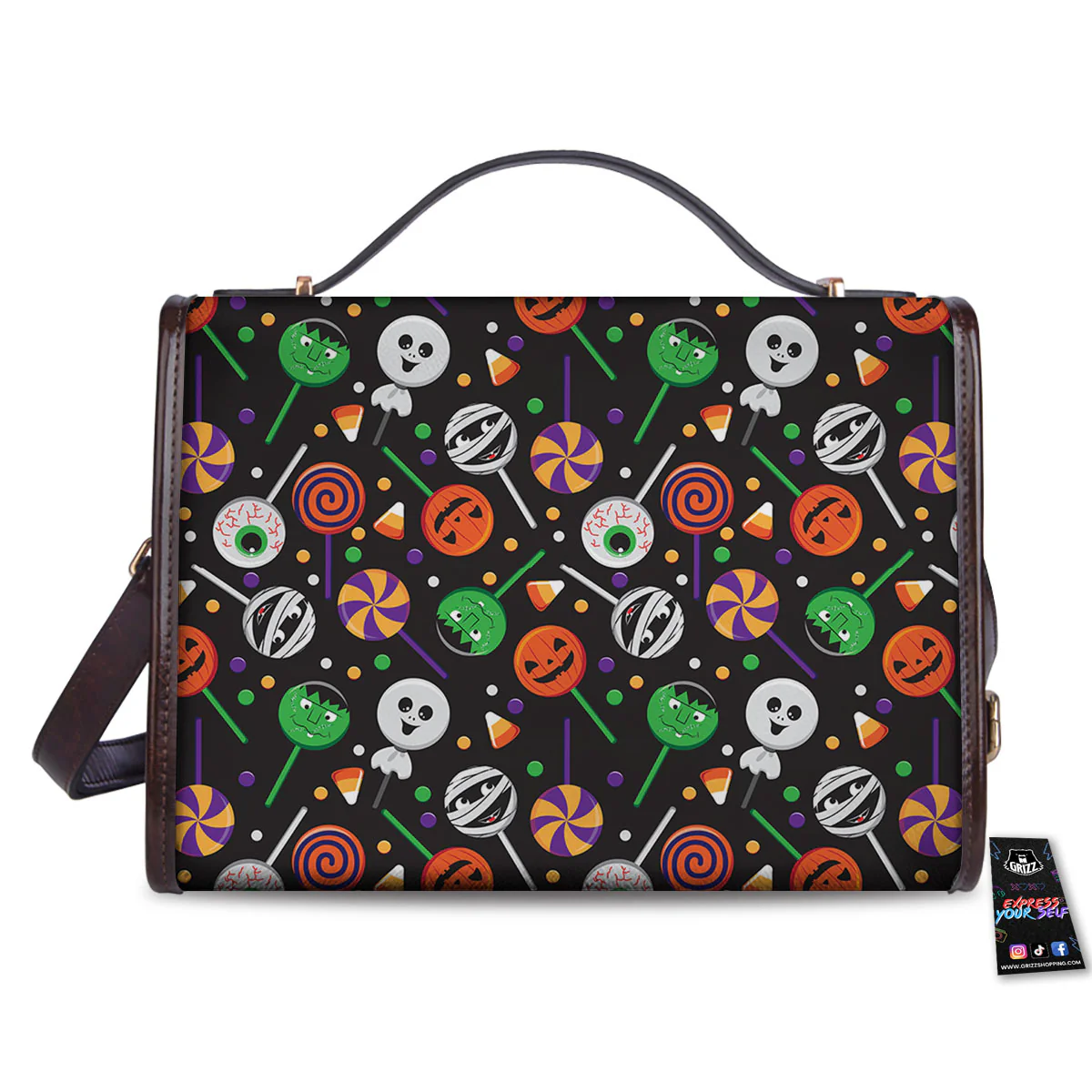 Candy Monsters Halloween Print Pattern Women's Satchel Bag - Image 2