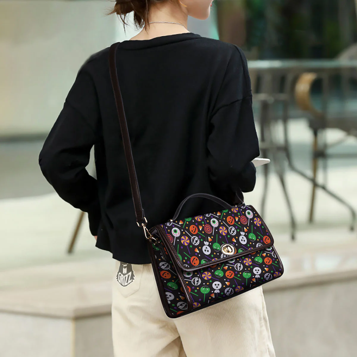 Candy Monsters Halloween Print Pattern Women's Satchel Bag - Image 3