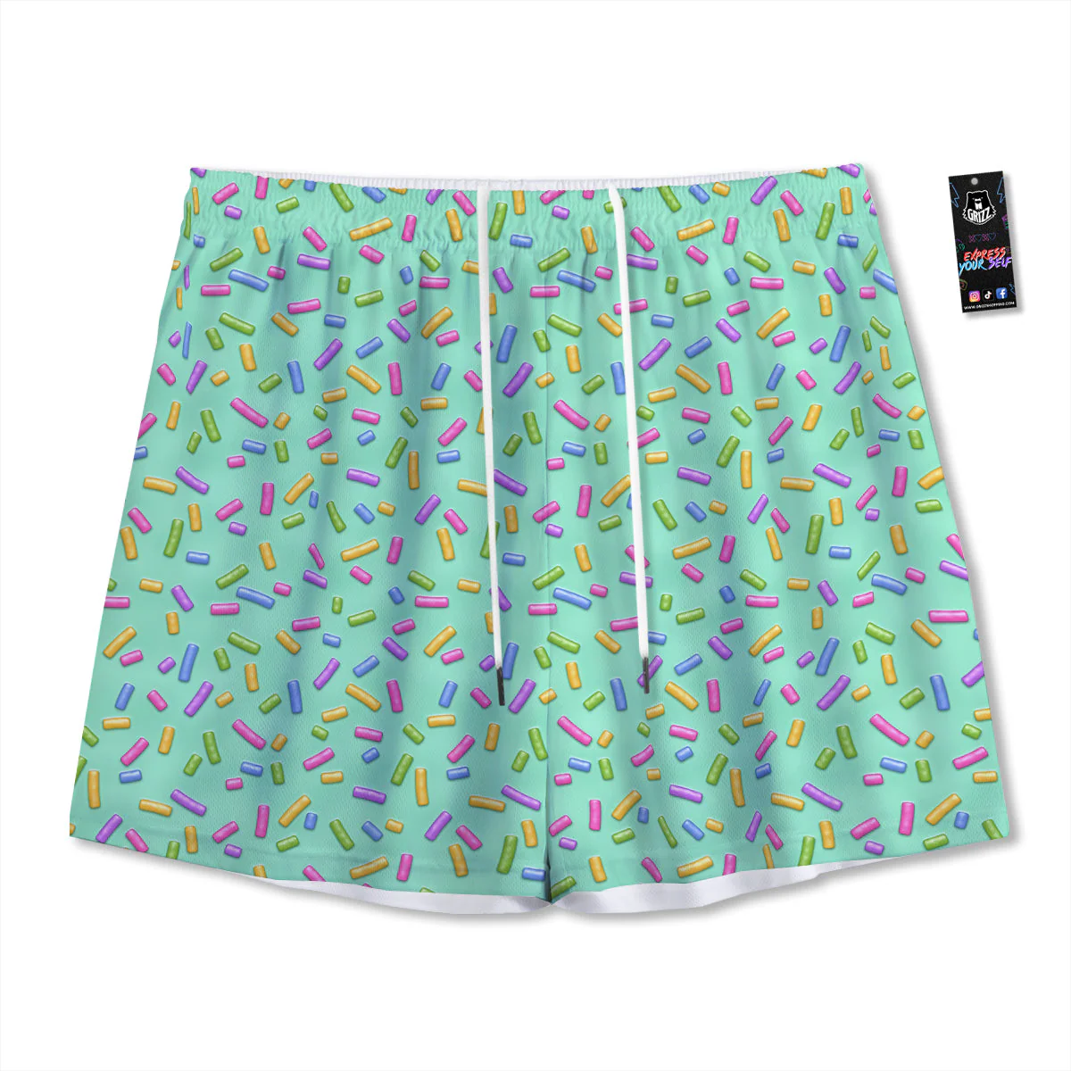Candy Sprinkles Green Sweet Print Pattern Mesh Shorts