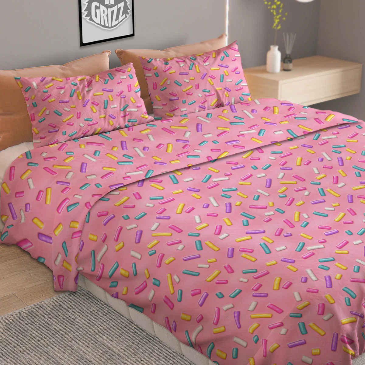 Candy Sprinkles Sweet Pink Print Pattern Duvet Cover Bedding Set - Image 2