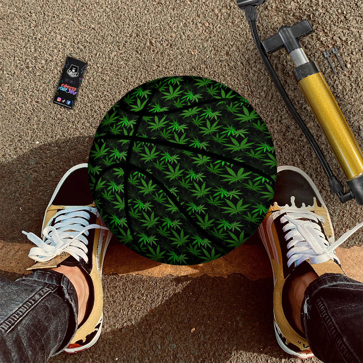 Cannabis Leaf Black And Green Print Basketball - Image 2