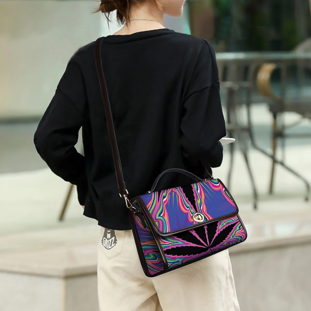 Cannabis Leaf Psychedelic Print Women's Satchel Bag - Image 3