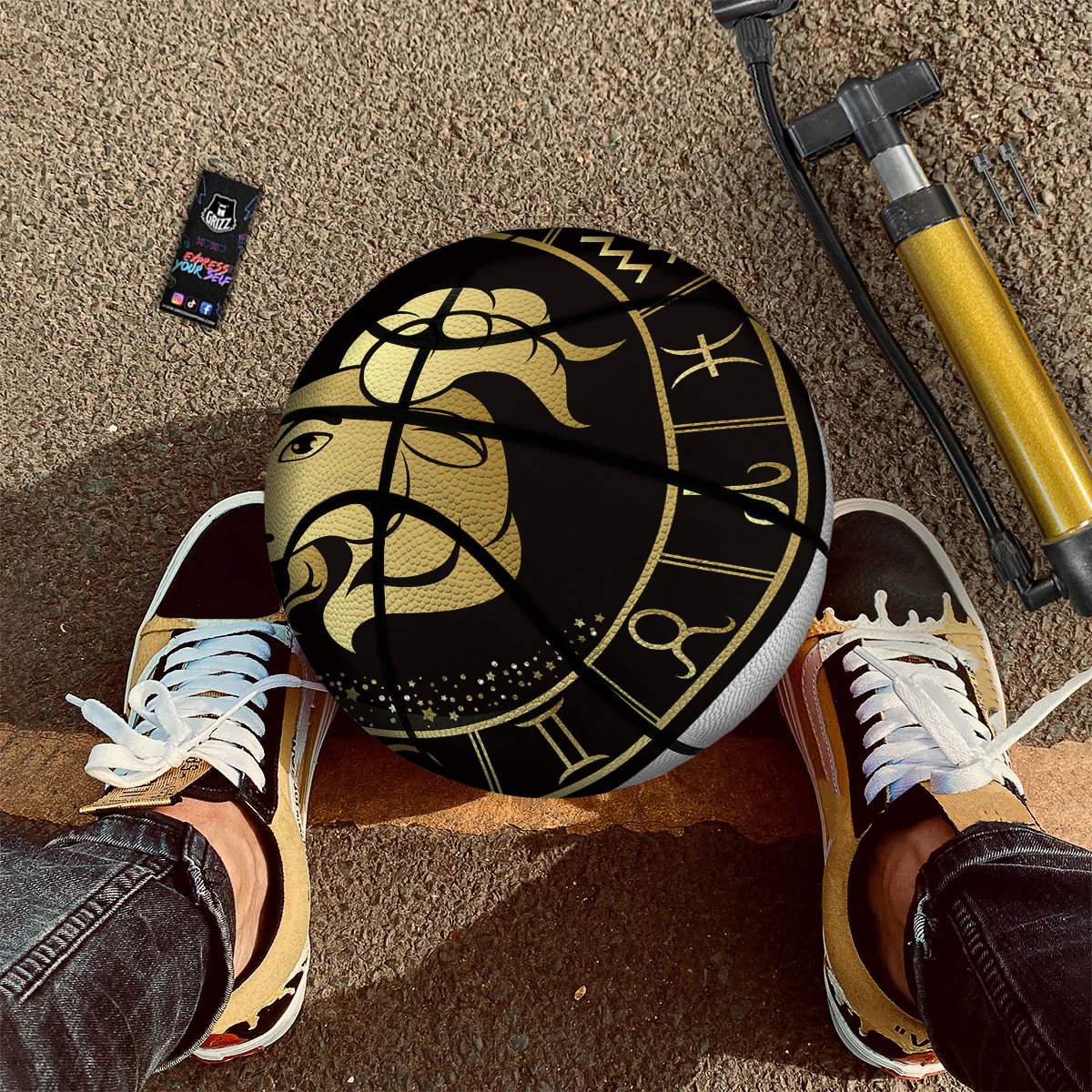 Capricorn Sign Black And Gold Print Basketball - Image 2