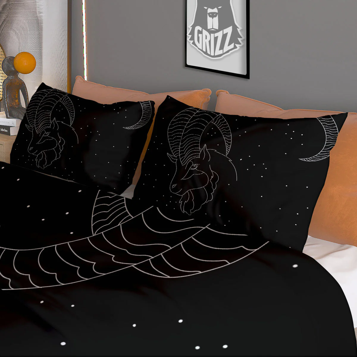Capricorn Sign White And Black Print Duvet Cover Bedding Set - Image 3
