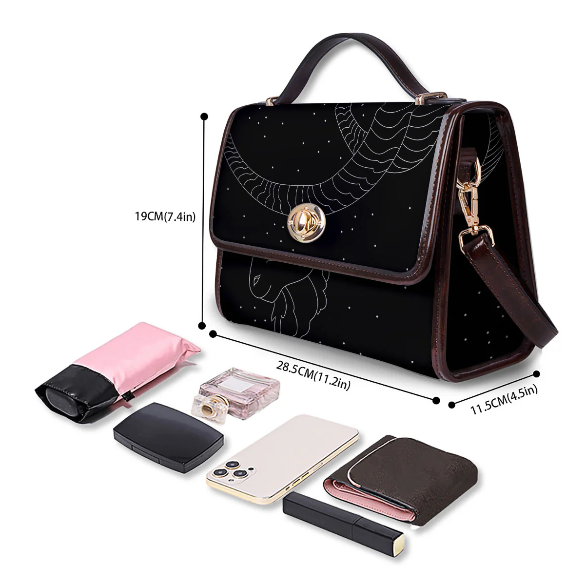 Capricorn Sign White And Black Print Women's Satchel Bag - Image 4
