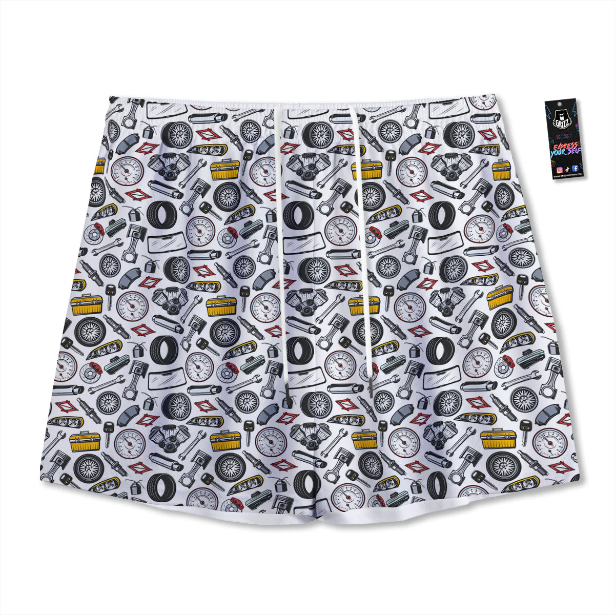 Car Vehicle Accessories Print Pattern Mesh Shorts