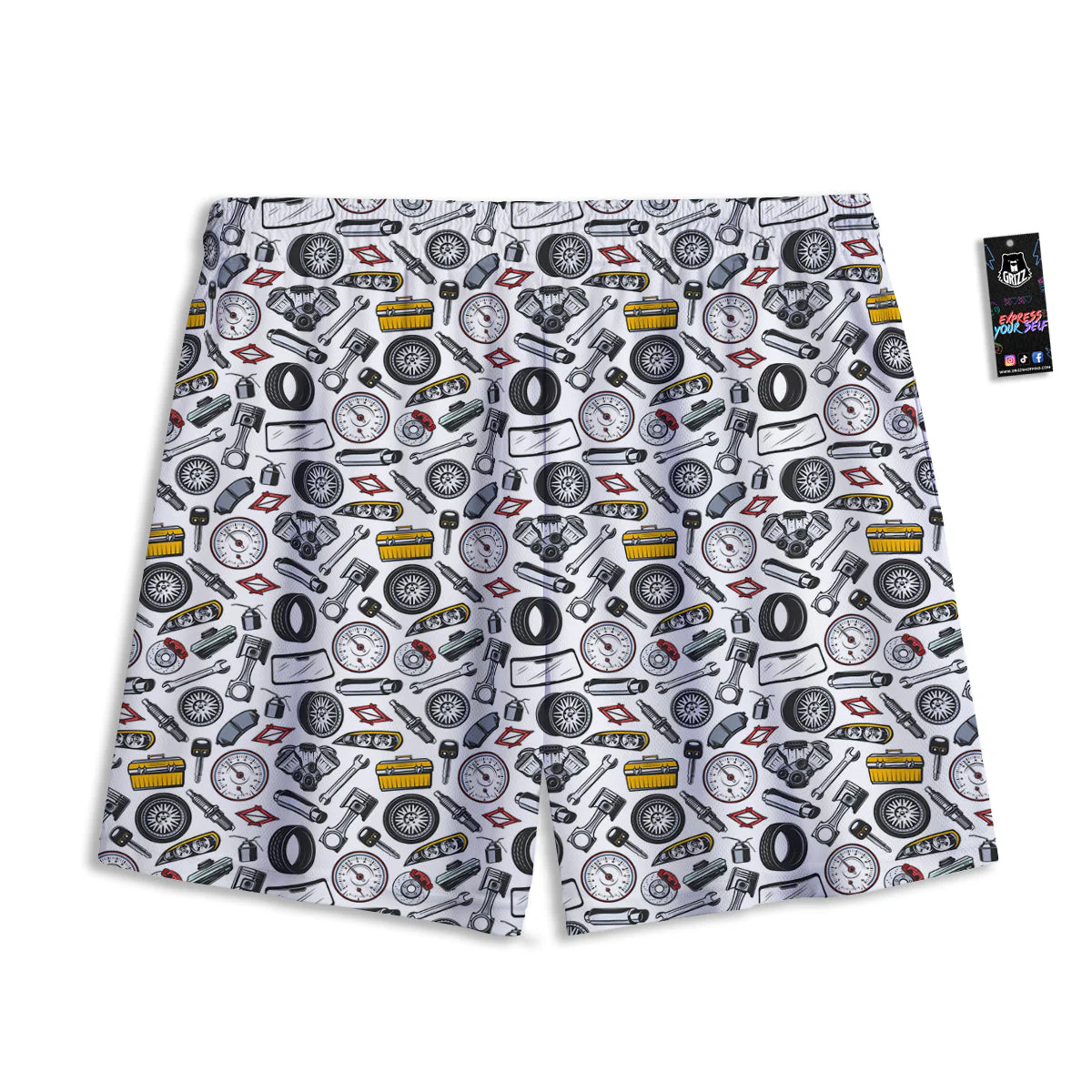 Car Vehicle Accessories Print Pattern Mesh Shorts - Image 2
