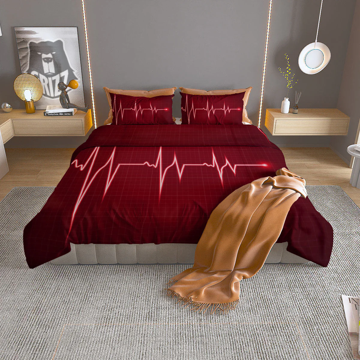 Cardiogram Heartbeat Print Duvet Cover Bedding Set