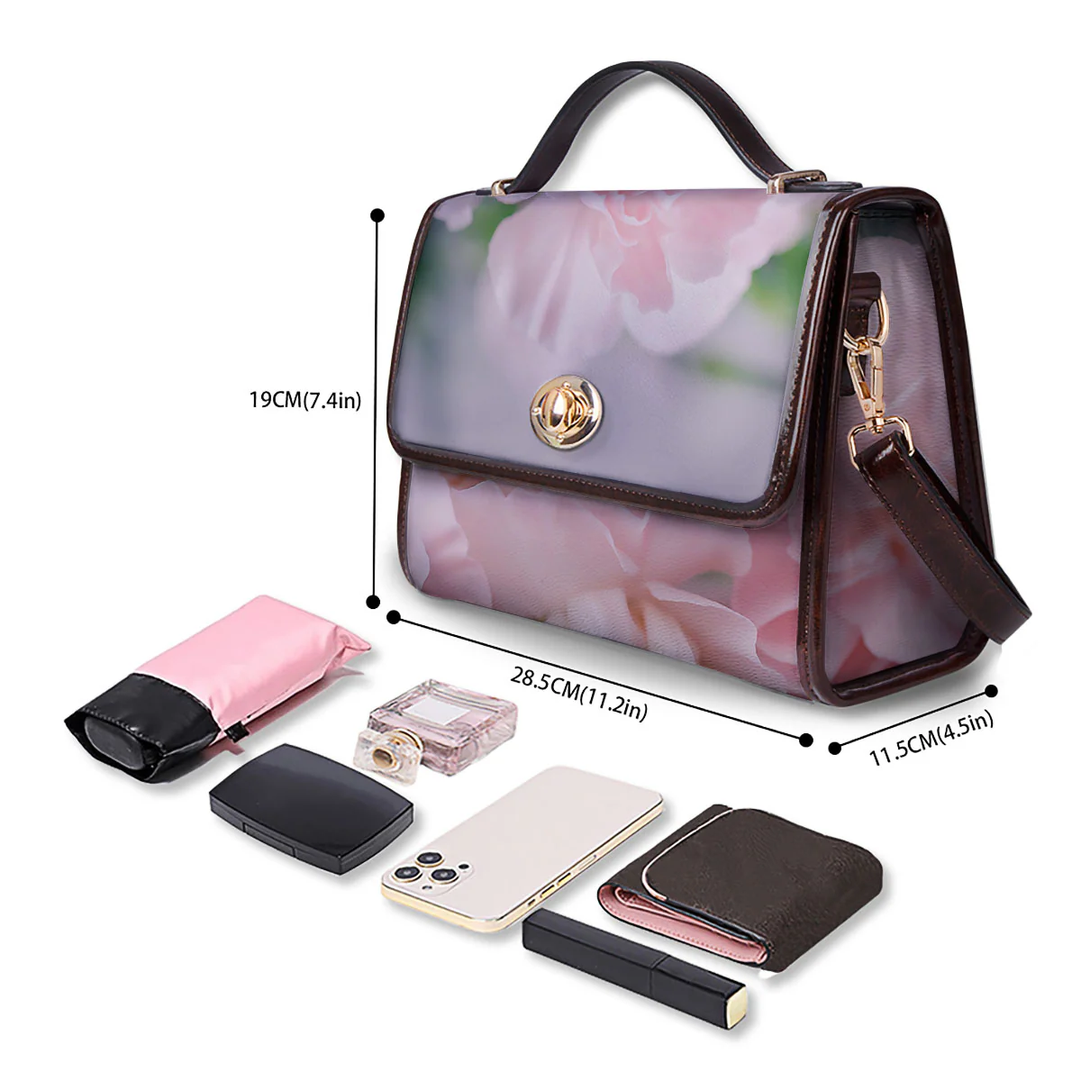 Carnation Flower Pink Print Women's Satchel Bag - Image 4