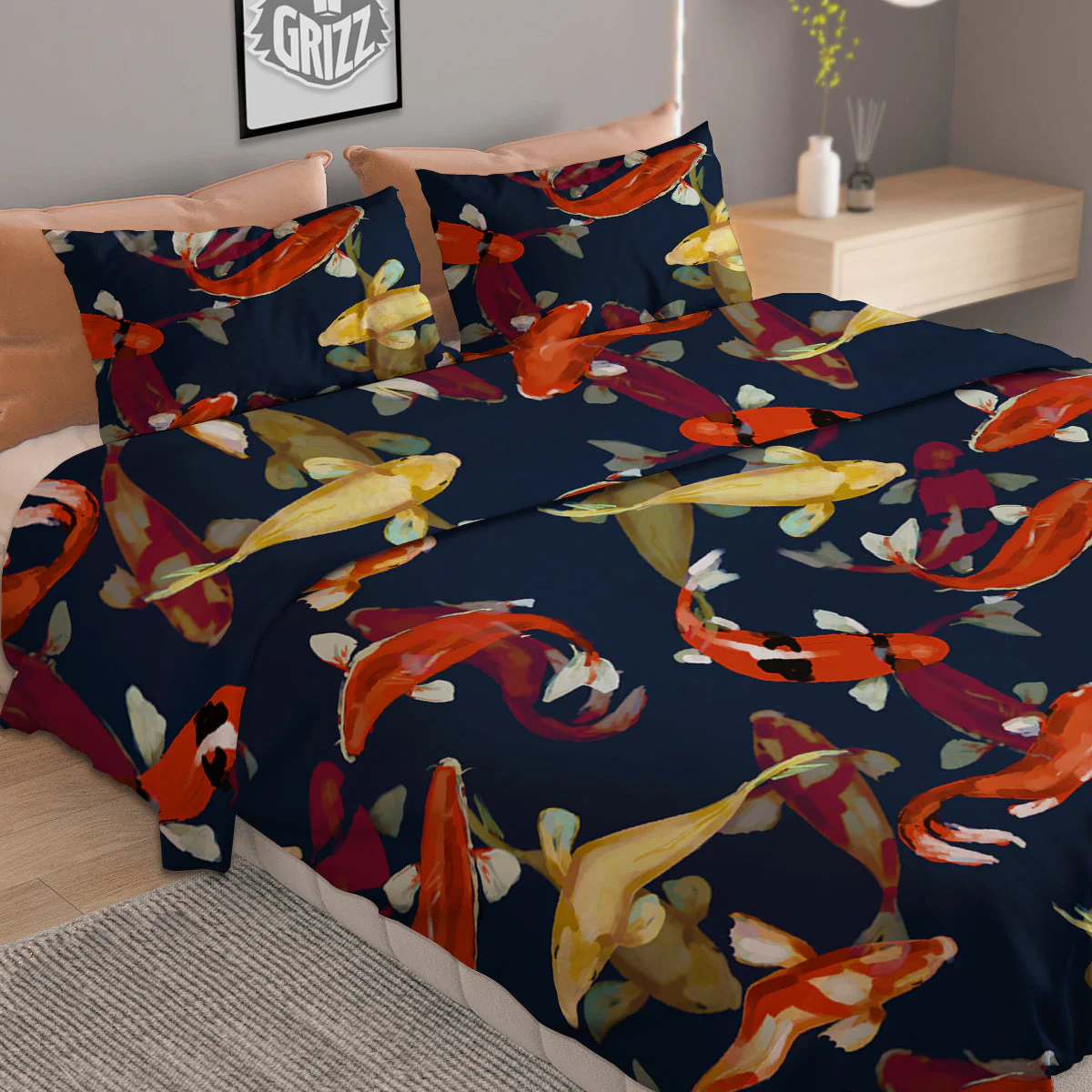 Carp Fish Koi Watercolor Print Pattern Duvet Cover Bedding Set - Image 2