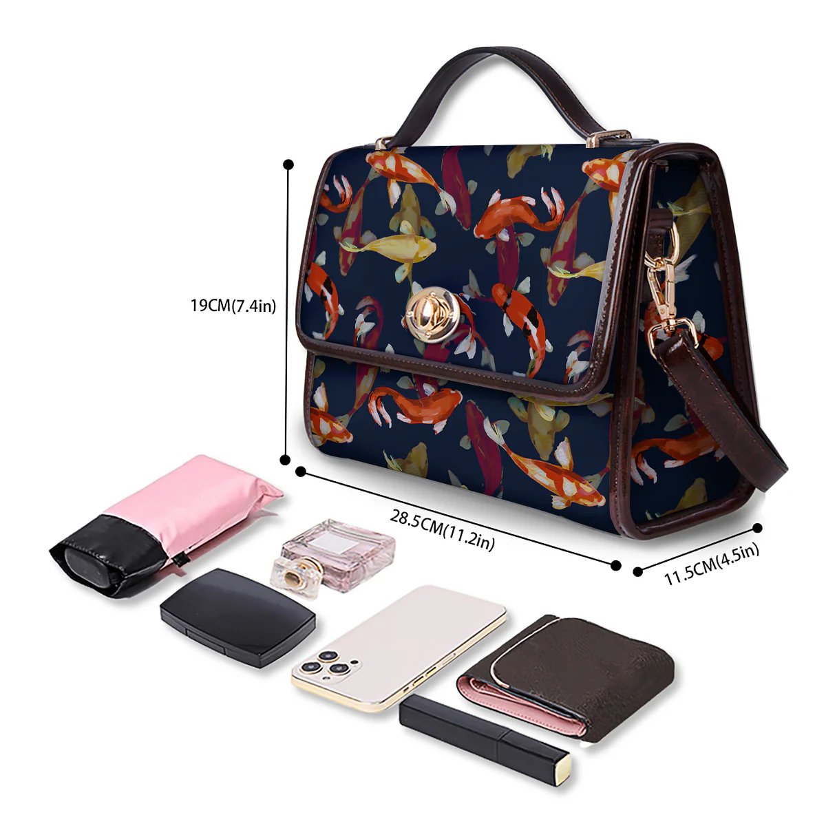 Carp Fish Koi Watercolor Print Pattern Women's Satchel Bag - Image 4