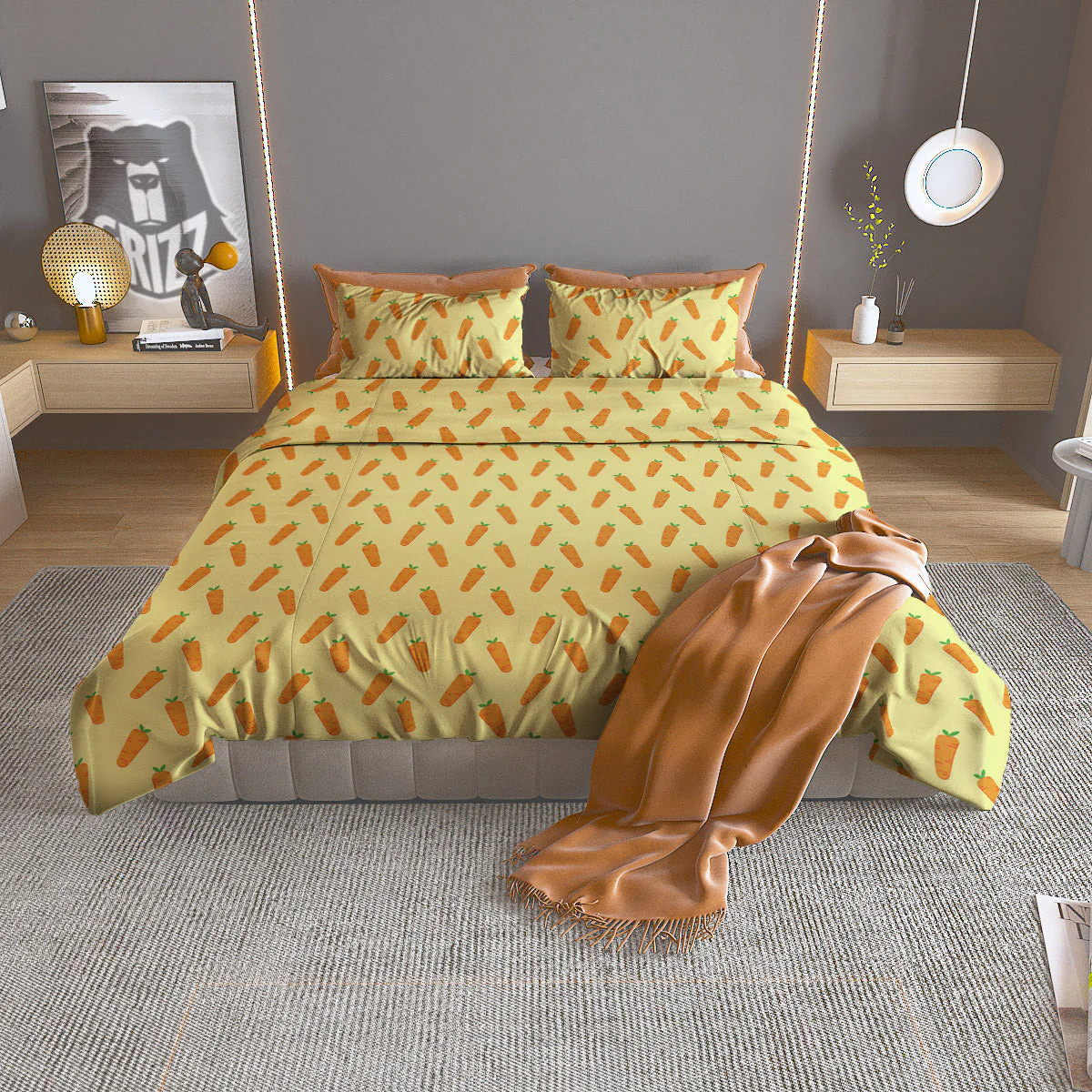 Carrot Cartoon Print Pattern Duvet Cover Bedding Set