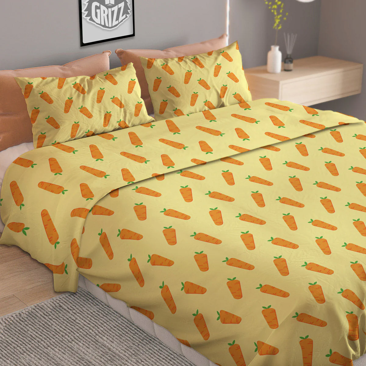 Carrot Cartoon Print Pattern Duvet Cover Bedding Set - Image 2