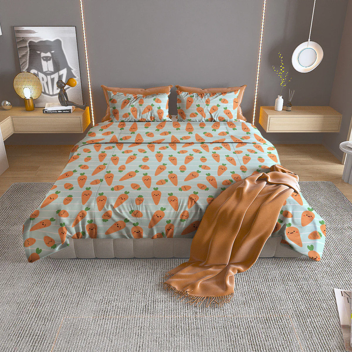 Carrot Cute Print Pattern Duvet Cover Bedding Set