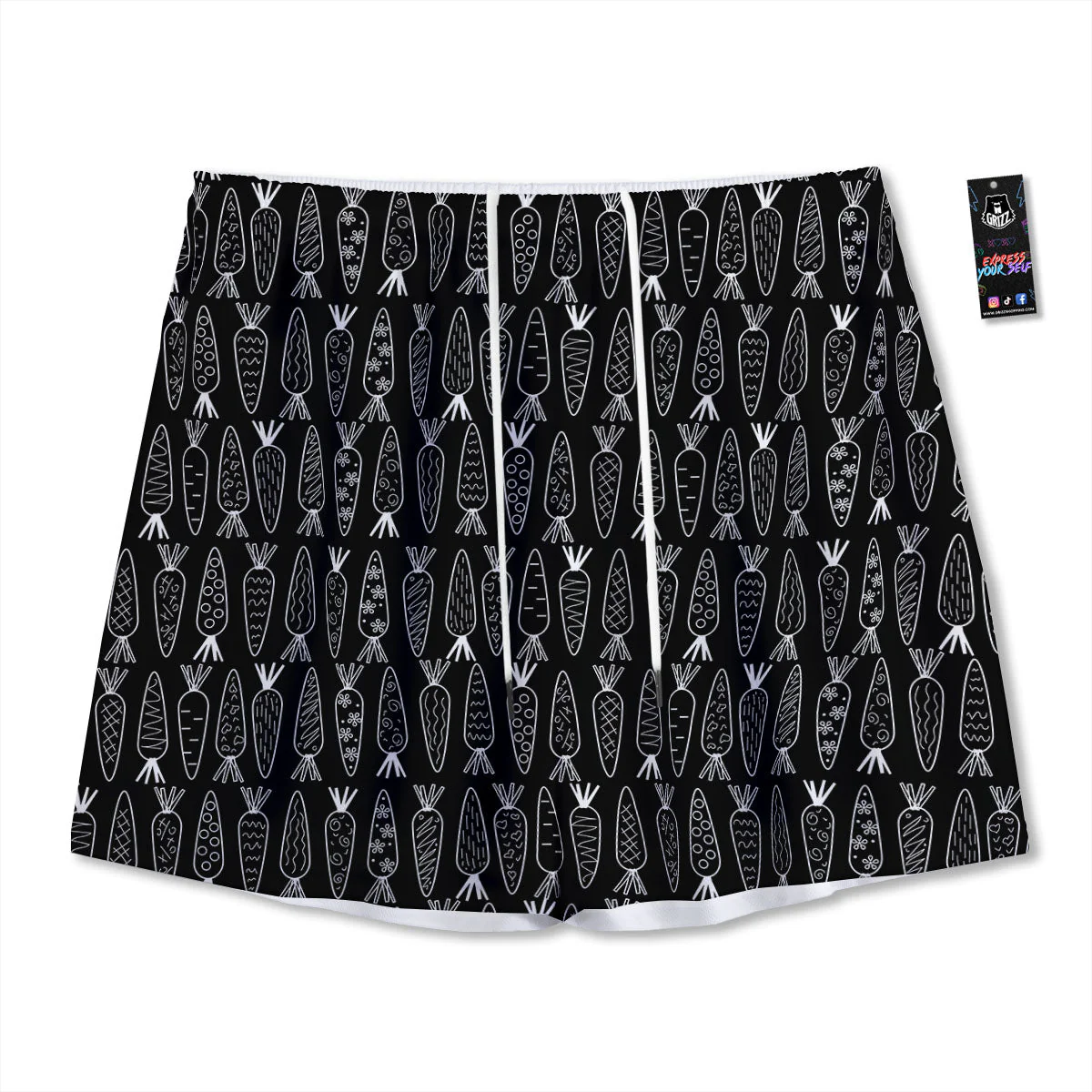 Carrot White And Black Print Pattern Mesh Shorts