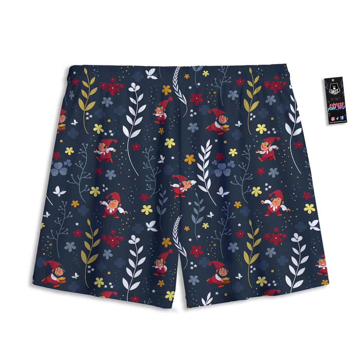 Cartoon Elf And Floral Print Pattern Mesh Shorts - Image 2