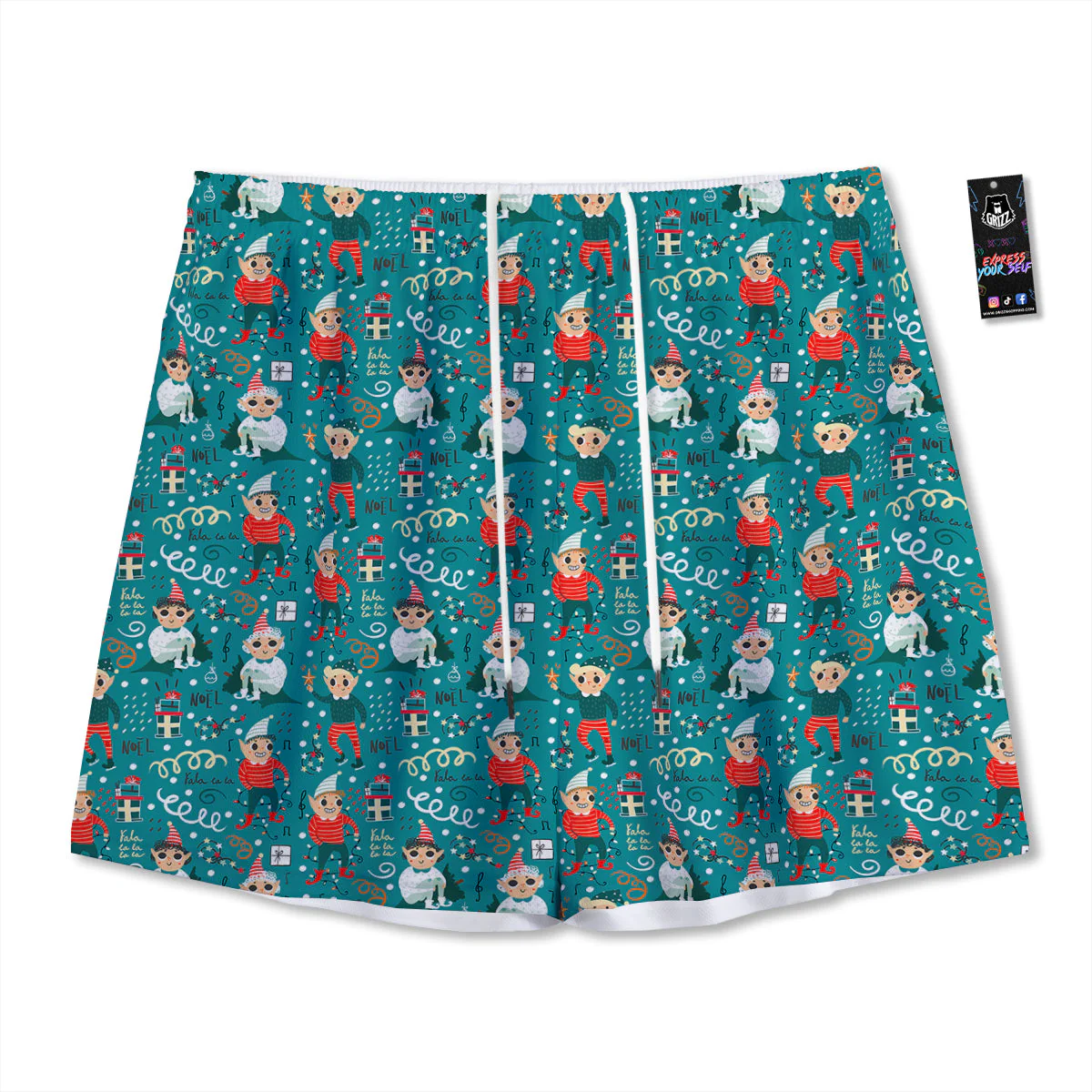 Cartoon Elf Print Pattern Mesh Shorts