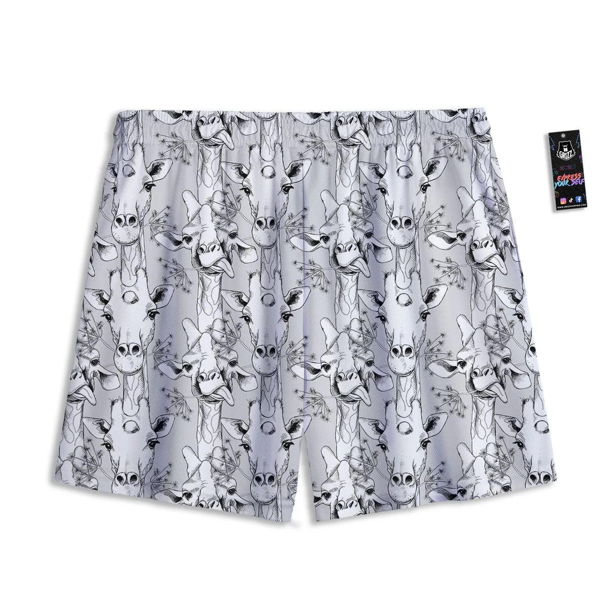 Cartoon Giraffe White And Black Print Mesh Shorts - Image 2